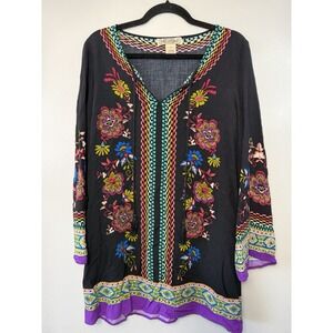 Flying Tomato Black Floral & Geometric Bold Tunic Size L